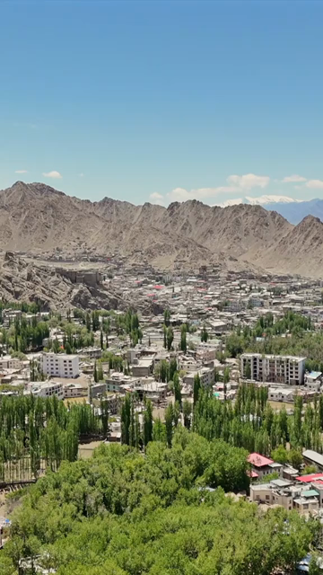 Vertical Aerial View of Leh City Surrounded by Himalayan Mountains in Ladakh India