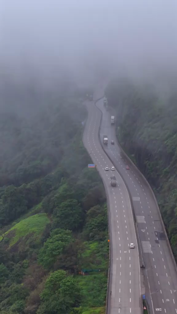 Vertical Aerial View of Lonavala Hill Road in Monsoon Pune