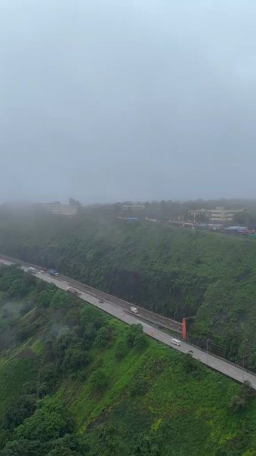 Vertical Aerial View of Lonavala Hill Road in Monsoon Pune