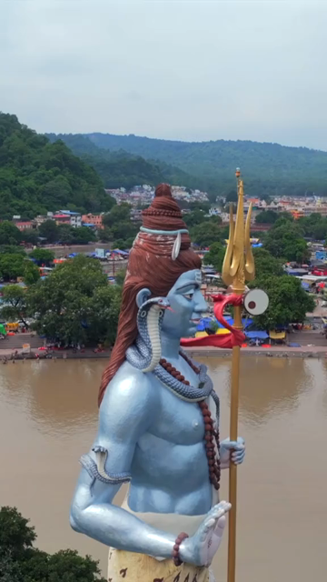 Vertical Aerial View of Lord Shiva Statue at Har Ki Pauri Haridwar India
