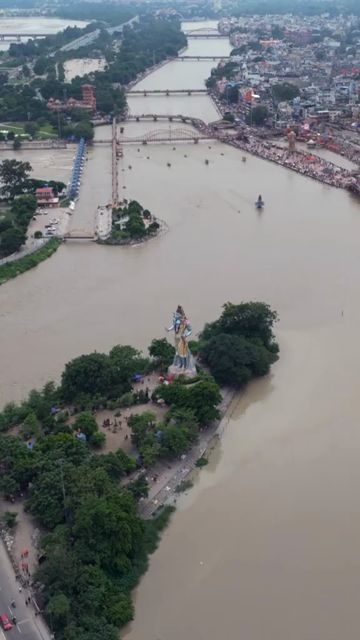 Vertical Aerial View of Lord Shiva Statue at Har Ki Pauri Haridwar India