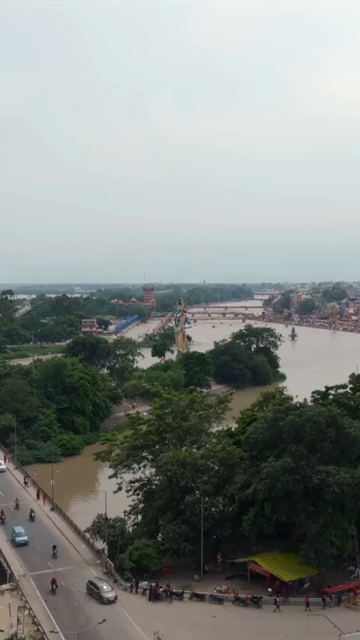 Vertical Aerial View of Lord Shiva Statue at Har Ki Pauri Haridwar India