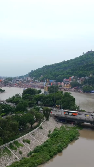 Vertical Aerial View of Lord Shiva Statue at Har Ki Pauri Haridwar India