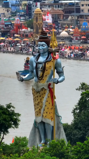 Vertical Aerial View of Lord Shiva Statue at Har Ki Pauri Haridwar India