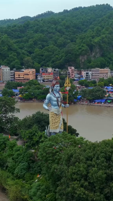Vertical Aerial View of Lord Shiva Statue at Har Ki Pauri Haridwar India