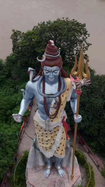 Vertical Aerial View of Lord Shiva Statue at Har Ki Pauri Haridwar India