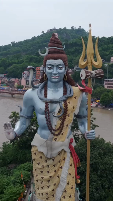 Vertical Aerial View of Lord Shiva Statue at Har Ki Pauri Haridwar India