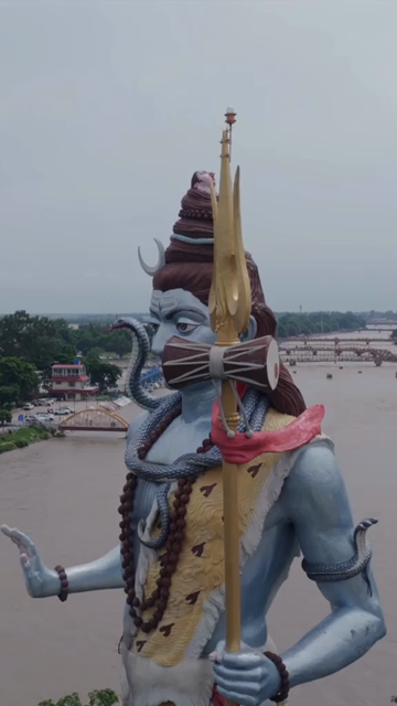 Vertical Aerial View of Lord Shiva Statue at Har Ki Pauri Haridwar India