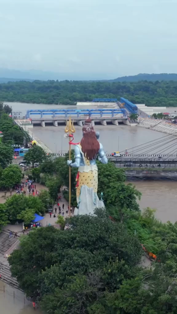 Vertical Aerial View of Lord Shiva Statue at Har Ki Pauri Haridwar India