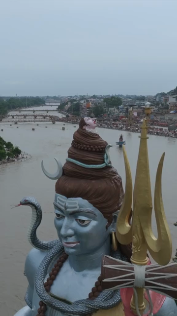 Vertical Aerial View of Lord Shiva Statue at Har Ki Pauri Haridwar India