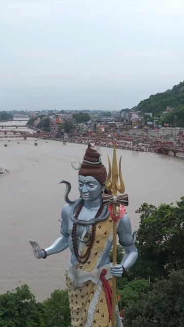 Vertical Aerial View of Lord Shiva Statue at Har Ki Pauri Haridwar India