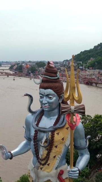 Vertical Aerial View of Lord Shiva Statue at Har Ki Pauri Haridwar India