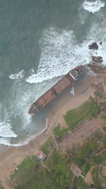 Vertical Aerial View of MV Maa Shipwreck at Yarada Beach Visakhapatnam