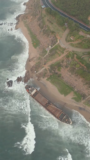 Vertical Aerial View of MV Maa Shipwreck at Yarada Beach Visakhapatnam