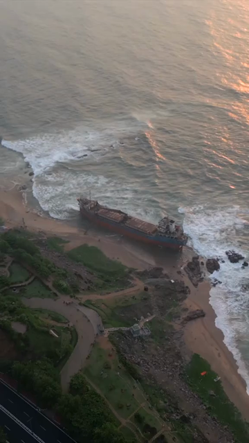 Vertical Aerial View of MV Maa Shipwreck on Yarada Beach in Visakhapatnam India