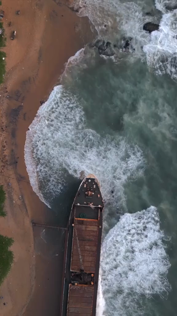 Vertical Aerial View of MV Maa Shipwreck on Yarada Beach in Visakhapatnam India