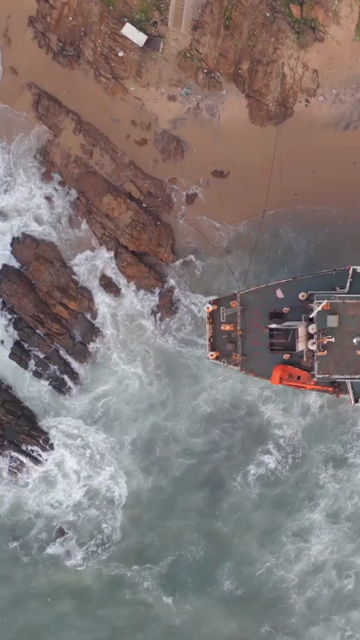 Vertical Aerial View of MV Maa Shipwreck on Yarada Beach in Visakhapatnam India