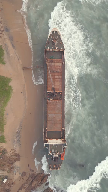 Vertical Aerial View of MV Maa Shipwreck on Yarada Beach in Visakhapatnam India