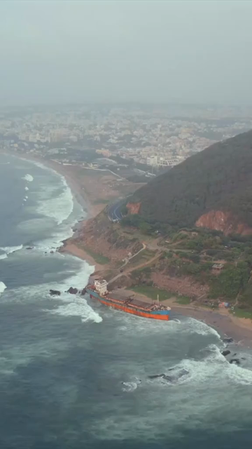 Vertical Aerial View of MV Maa Shipwreck on Yarada Beach in Visakhapatnam India