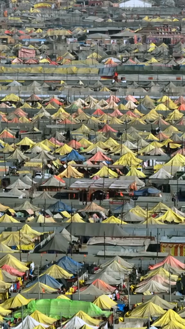 Vertical Aerial View of Maha Kumbh Mela 2025 in Prayagraj, India