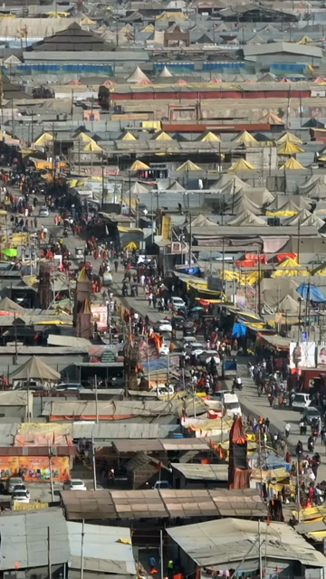 Vertical Aerial View of Maha Kumbh Mela 2025 in Prayagraj, India
