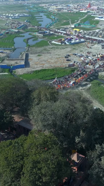 Vertical Aerial View of Maha Kumbh Mela 2025 in Prayagraj, India