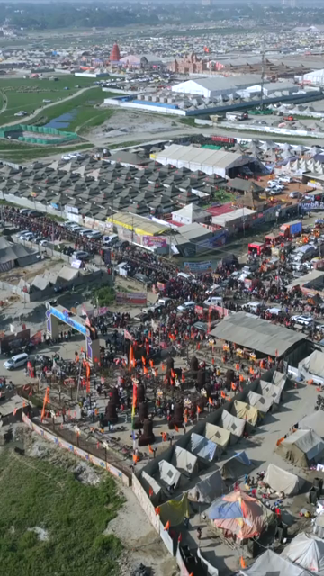 Vertical Aerial View of Maha Kumbh Mela 2025 in Prayagraj, India