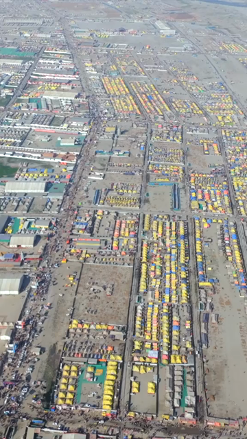 Vertical Aerial View of Maha Kumbh Mela 2025 in Prayagraj, India