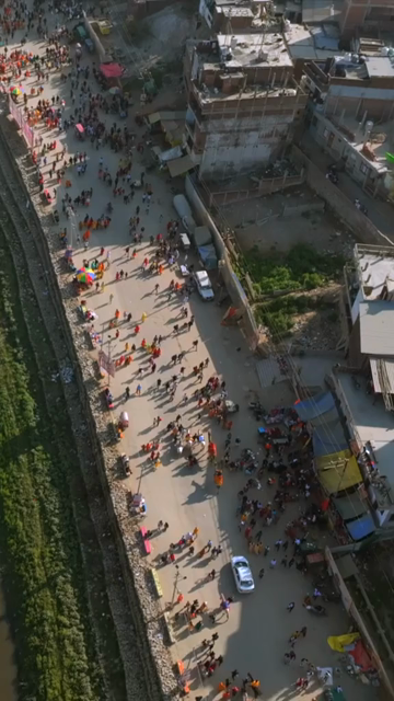 Vertical Aerial View of Maha Kumbh Mela 2025 in Prayagraj, India