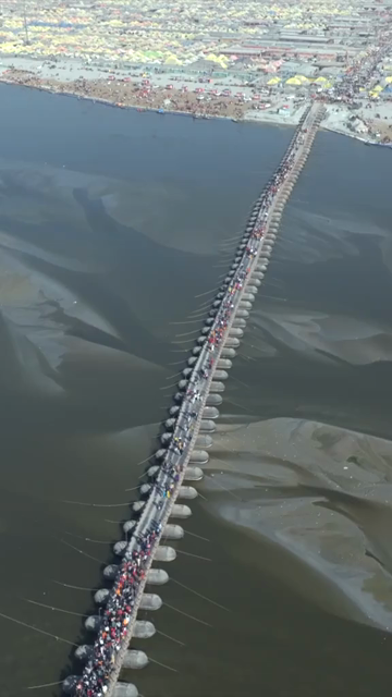 Vertical Aerial View of Maha Kumbh Mela 2025 in Prayagraj, India