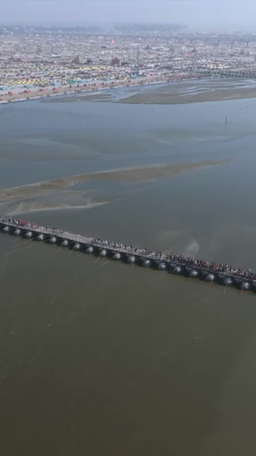 Vertical Aerial View of Maha Kumbh Mela 2025 in Prayagraj, India