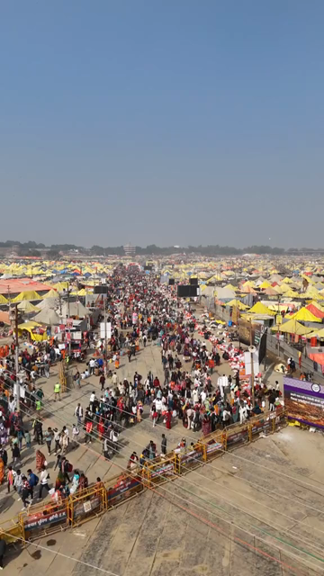 Vertical Aerial View of Pilgrims Gathering at Maha Kumbh Mela in Prayagraj India
