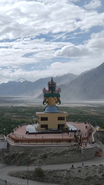 Vertical Aerial View of Maitreya Buddha Statue at Diskit Monastery, Ladakh