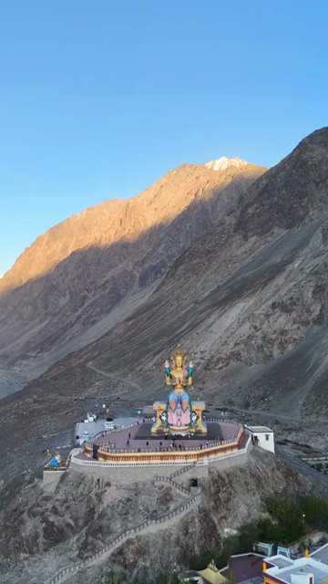 Vertical Aerial View of Maitreya Buddha Statue at Diskit Monastery, Ladakh