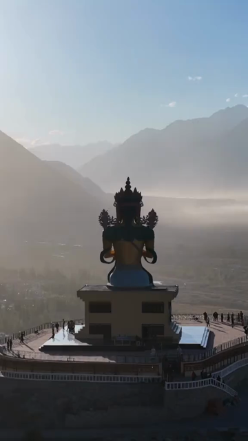 Vertical Aerial View of Maitreya Buddha Statue at Diskit Monastery, Ladakh