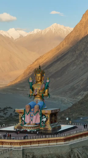 Vertical Aerial View of Maitreya Buddha Statue at Diskit Monastery, Ladakh
