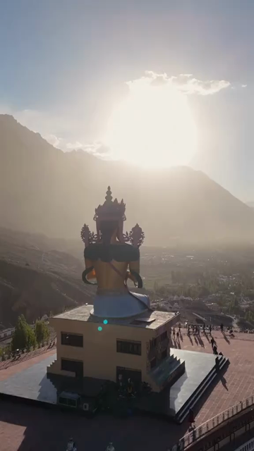 Vertical Aerial View of Maitreya Buddha Statue at Diskit Monastery, Ladakh