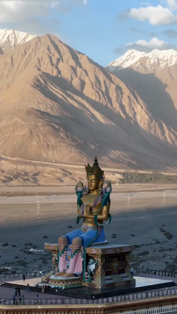 Vertical Aerial View of Maitreya Buddha Statue at Diskit Monastery, Ladakh