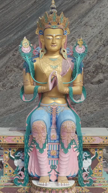 Vertical Aerial View of Maitreya Buddha Statue at Diskit Monastery, Ladakh