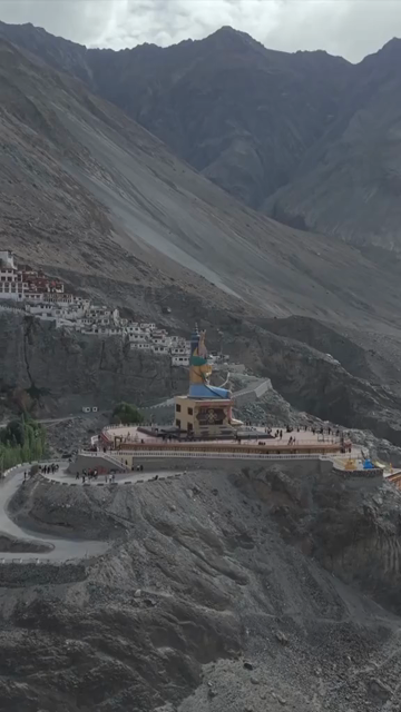Vertical Aerial View of Maitreya Buddha Statue at Diskit Monastery, Ladakh