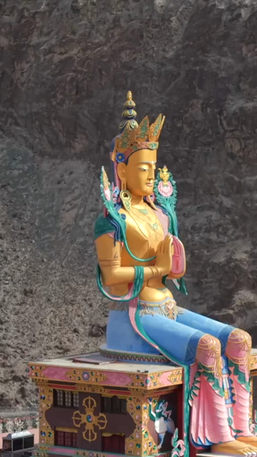 Vertical Aerial View of Maitreya Buddha Statue at Diskit Monastery, Ladakh