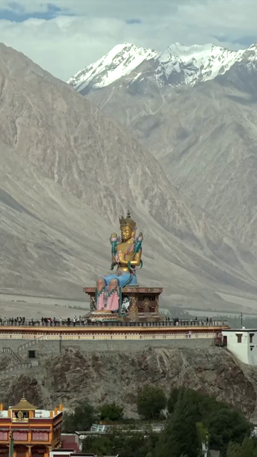 Vertical Aerial View of Maitreya Buddha Statue at Diskit Monastery, Ladakh