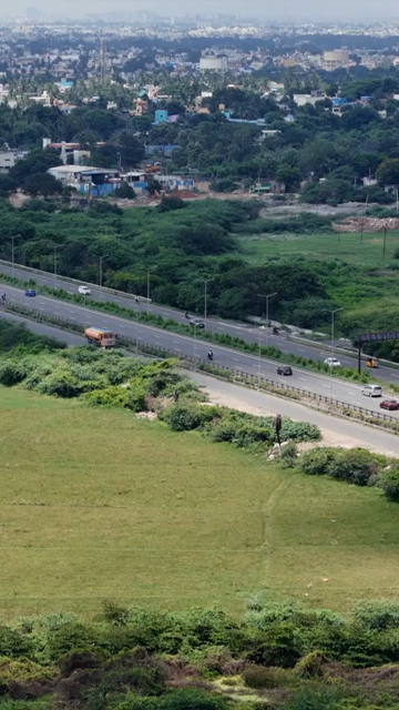 Vertical Aerial View of Major Highway Near Thiruneermalai Temple in Chennai Tamil Nadu India