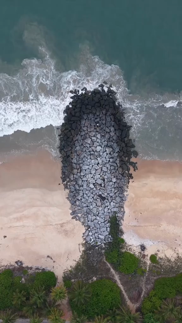 Vertical Aerial View of Malpe Beach Breakwaters Udupi Karnataka India