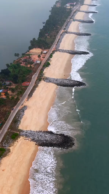 Vertical Aerial View of Malpe Beach Breakwaters Udupi Karnataka India
