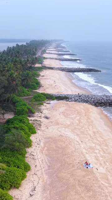 Vertical Aerial View of Malpe Beach Breakwaters Udupi Karnataka India