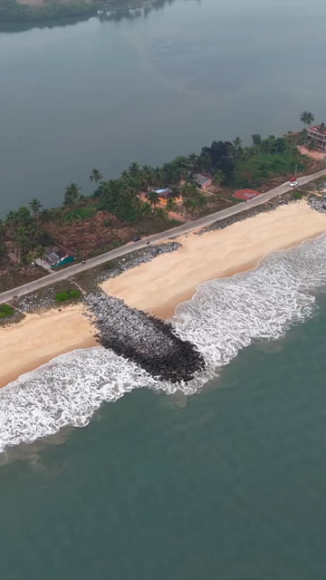 Vertical Aerial View of Malpe Beach Breakwaters Udupi Karnataka India