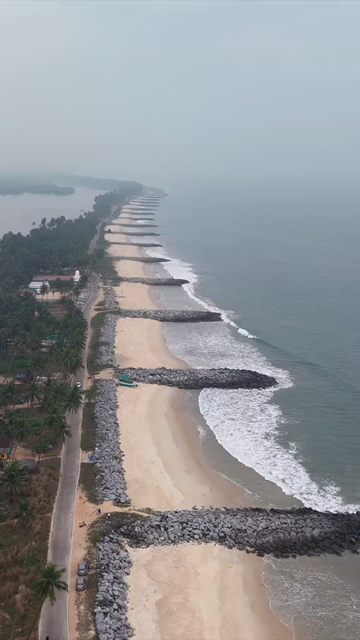 Vertical Aerial View of Malpe Beach Breakwaters Udupi Karnataka India