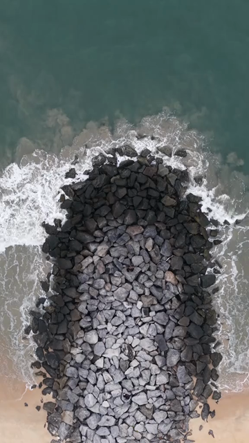 Vertical Aerial View of Malpe Beach Breakwaters Udupi Karnataka India