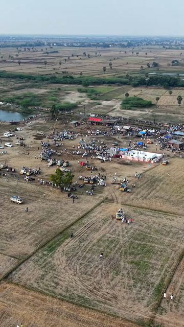 Vertical Aerial View of Puliyal Manjuvirattu Bull Taming Festival in Tamil Nadu India